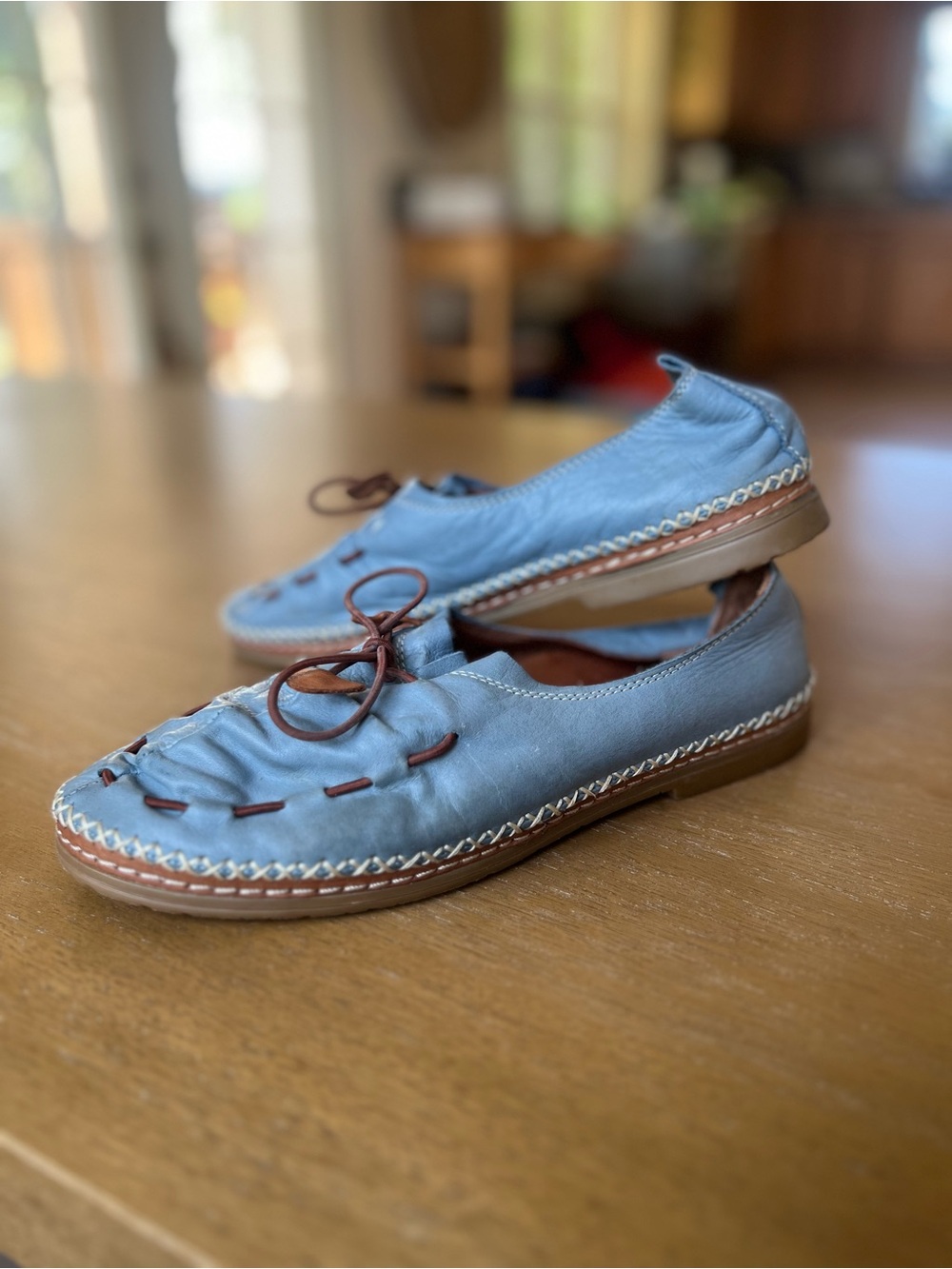 Spring Step, Berna, Blue Leather Casual Slip-On Loafers (40)